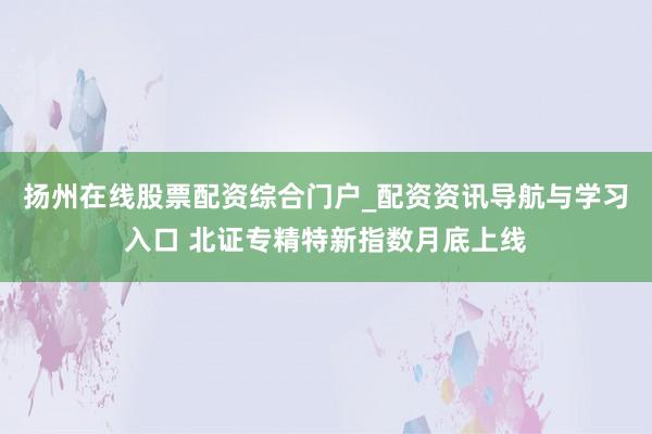扬州在线股票配资综合门户_配资资讯导航与学习入口 北证专精特新指数月底上线