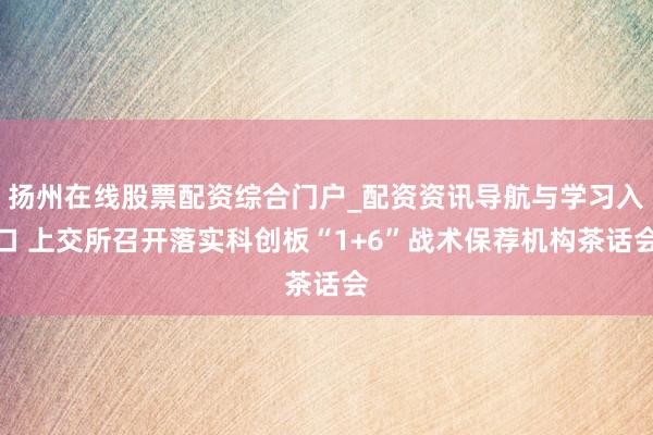 扬州在线股票配资综合门户_配资资讯导航与学习入口 上交所召开落实科创板“1+6”战术保荐机构茶话会
