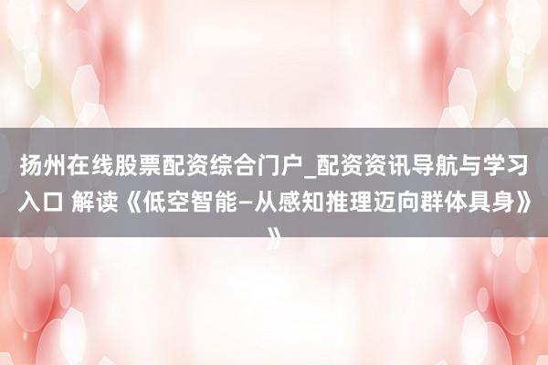 扬州在线股票配资综合门户_配资资讯导航与学习入口 解读《低空智能—从感知推理迈向群体具身》