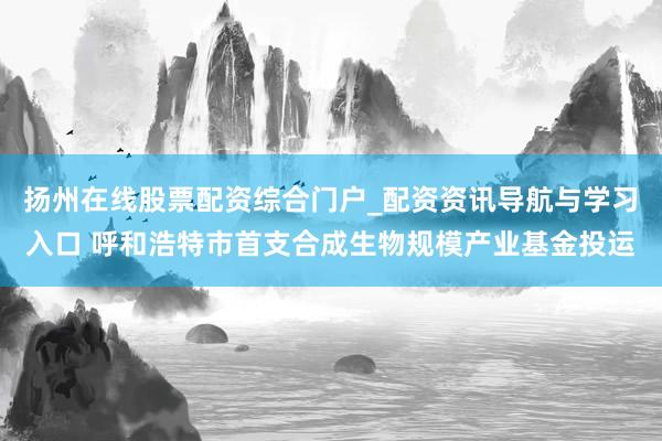 扬州在线股票配资综合门户_配资资讯导航与学习入口 呼和浩特市首支合成生物规模产业基金投运