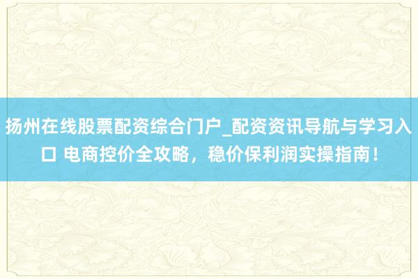 扬州在线股票配资综合门户_配资资讯导航与学习入口 电商控价全攻略,稳价保利润实操指南!